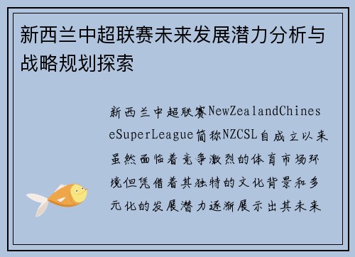 新西兰中超联赛未来发展潜力分析与战略规划探索