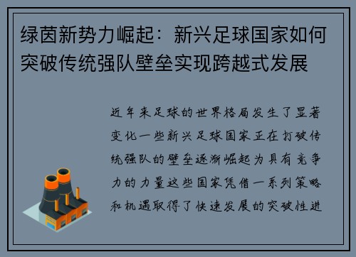 绿茵新势力崛起：新兴足球国家如何突破传统强队壁垒实现跨越式发展