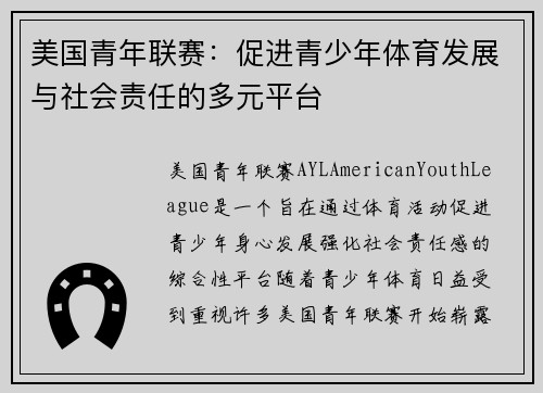 美国青年联赛：促进青少年体育发展与社会责任的多元平台